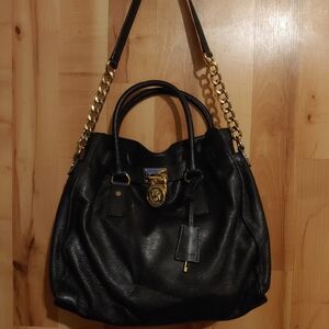 Michael Kors Hamilton Black Leather Satchel Shoulder Handbag